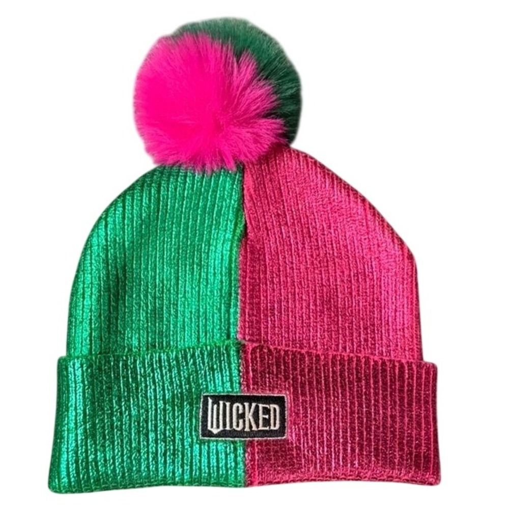 Wicked Movie Beanie Pink Green Metallic Pom Hat Universal Studios OSFM